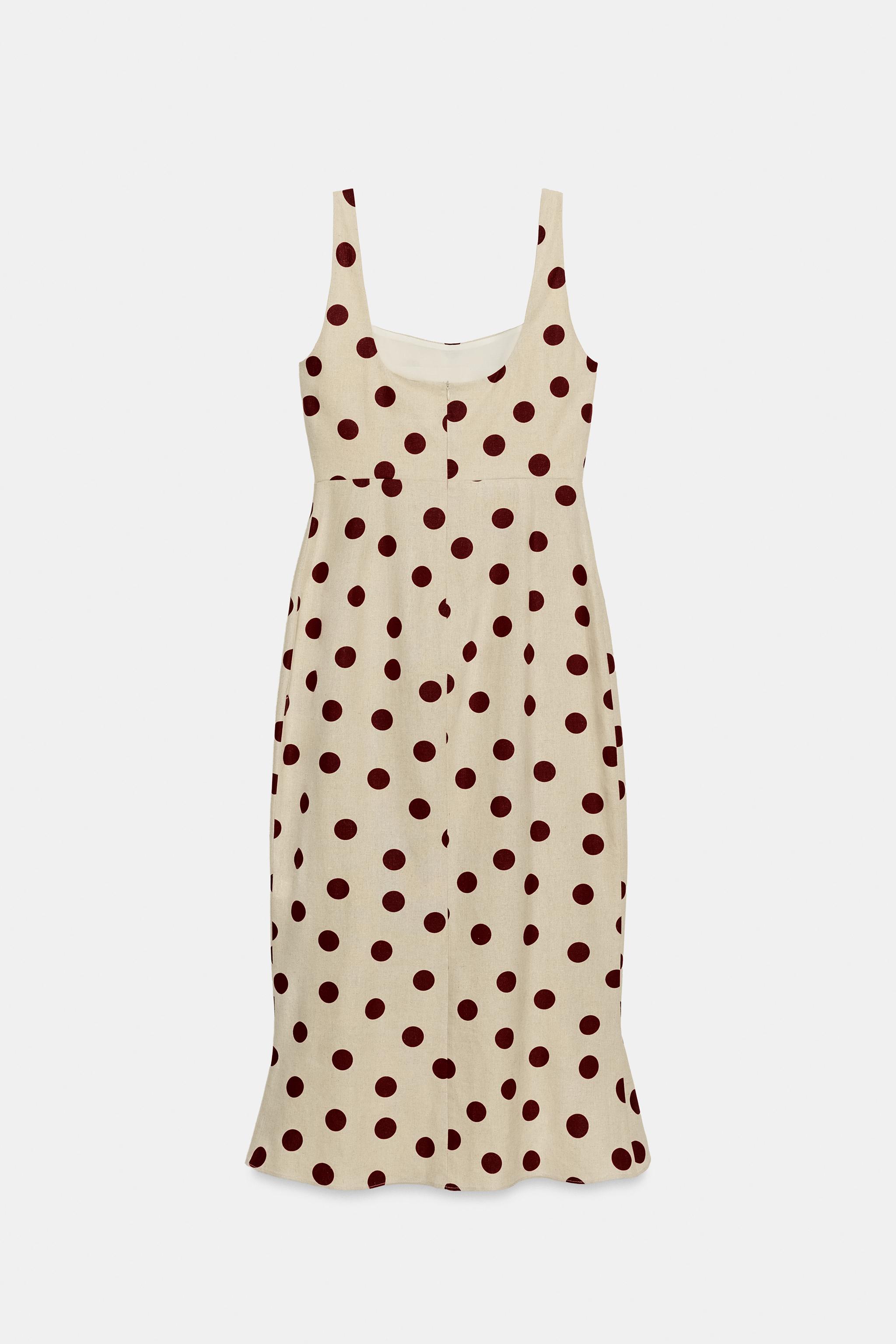 LINEN BLEND POLKA DOT MIDI DRESS